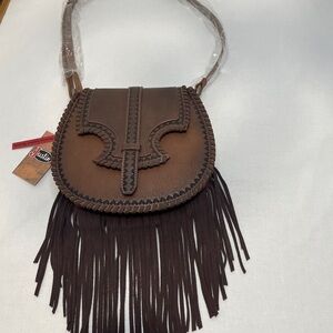 Justin Boots Brown Fringe Leather Crossbody Saddle Bag Western Boho NWT